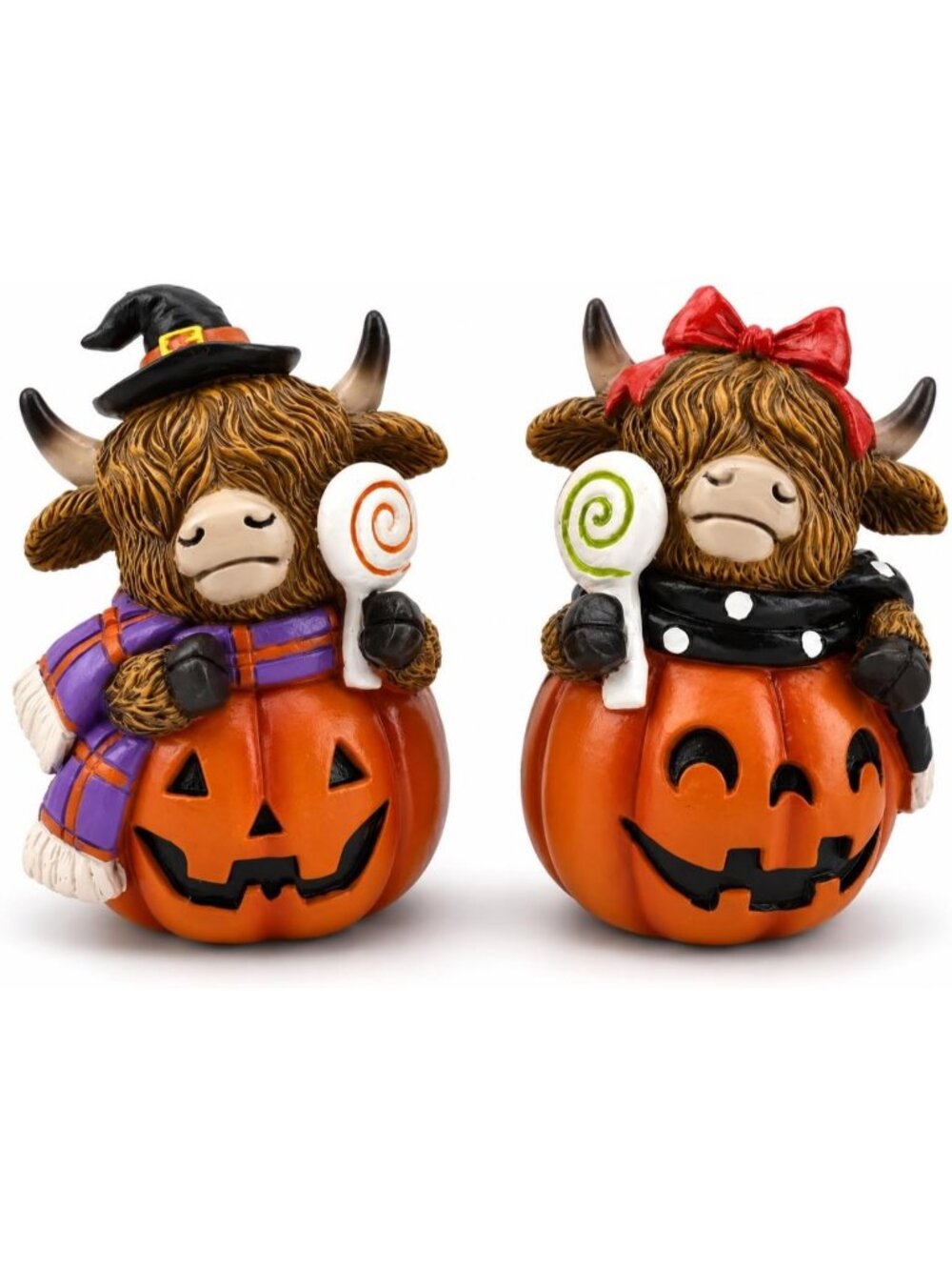 Highland Cow Jack Lantern Orange Brown Figurine Halloween Resin Farmhouse Décor